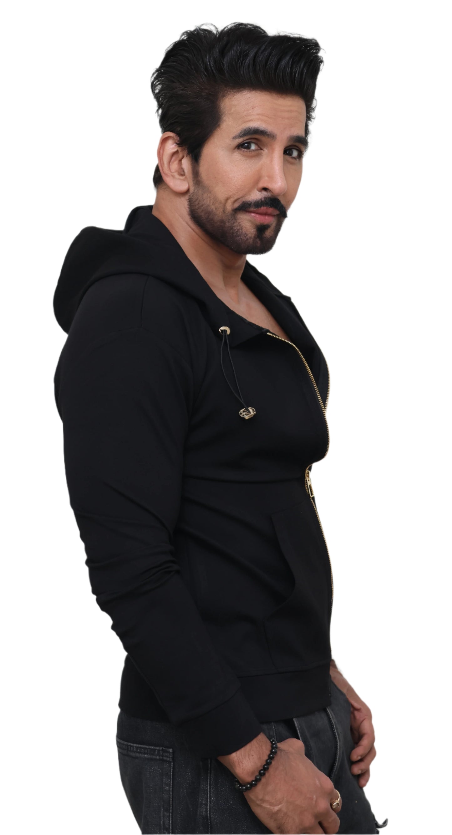 BLACK COMFY COTTON JACKET : GOLD CHAINS