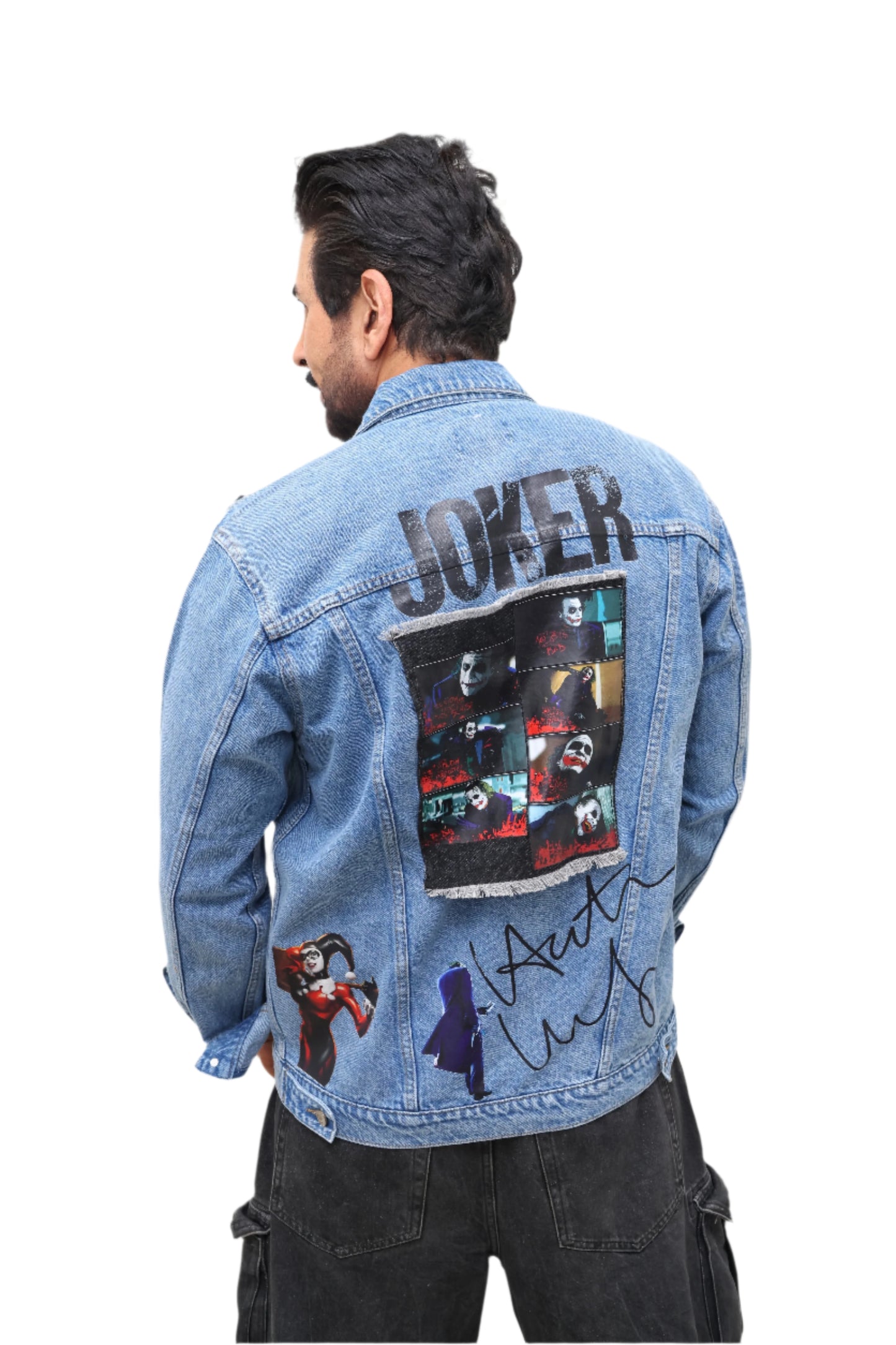 BLUE DENIM JACKET : Exclusively designed Joker themed print.