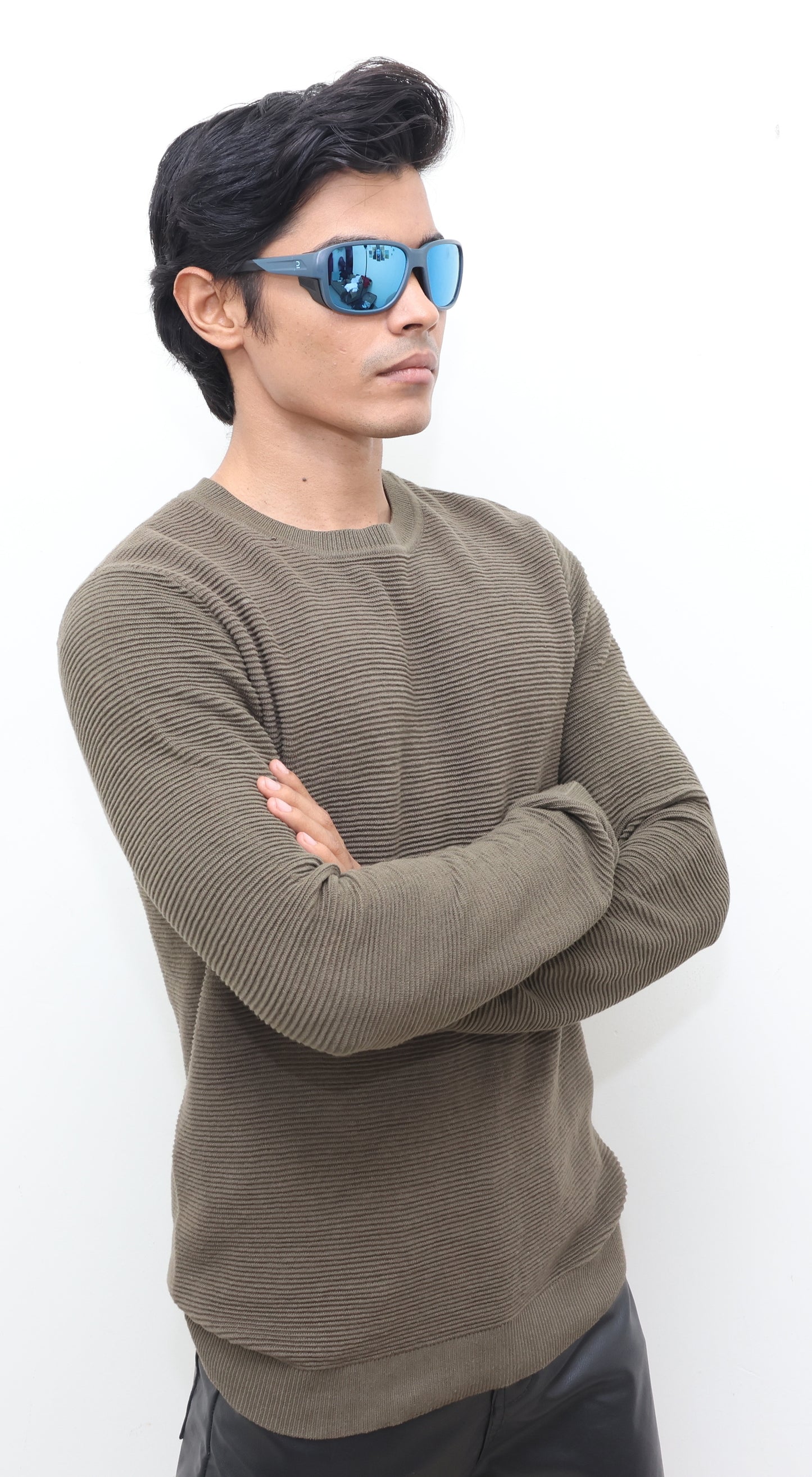 ARMY GREEN COLOR WAFFLE - Texture round neck full sleeves T-Shirt