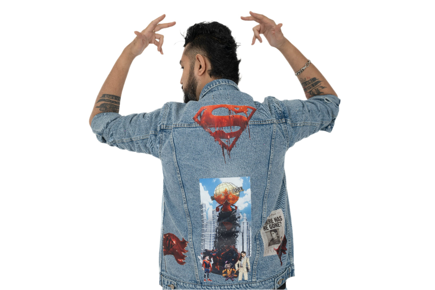 BLUE DENIM JACKET Superman Print