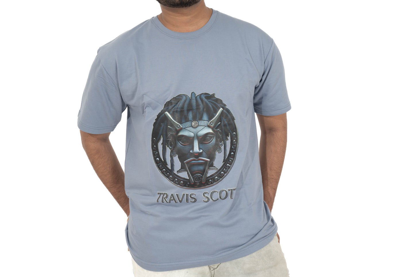 STEEL BLUE SHORT SLEEVES T-SHIRT Travis Scott Print