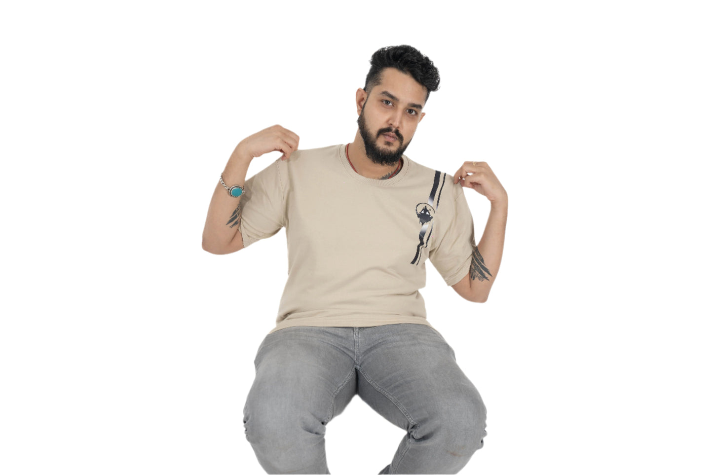 BEIGE OVERSIZED T-SHIRT Urban Aghori - Lord Shiva Tribal Drums