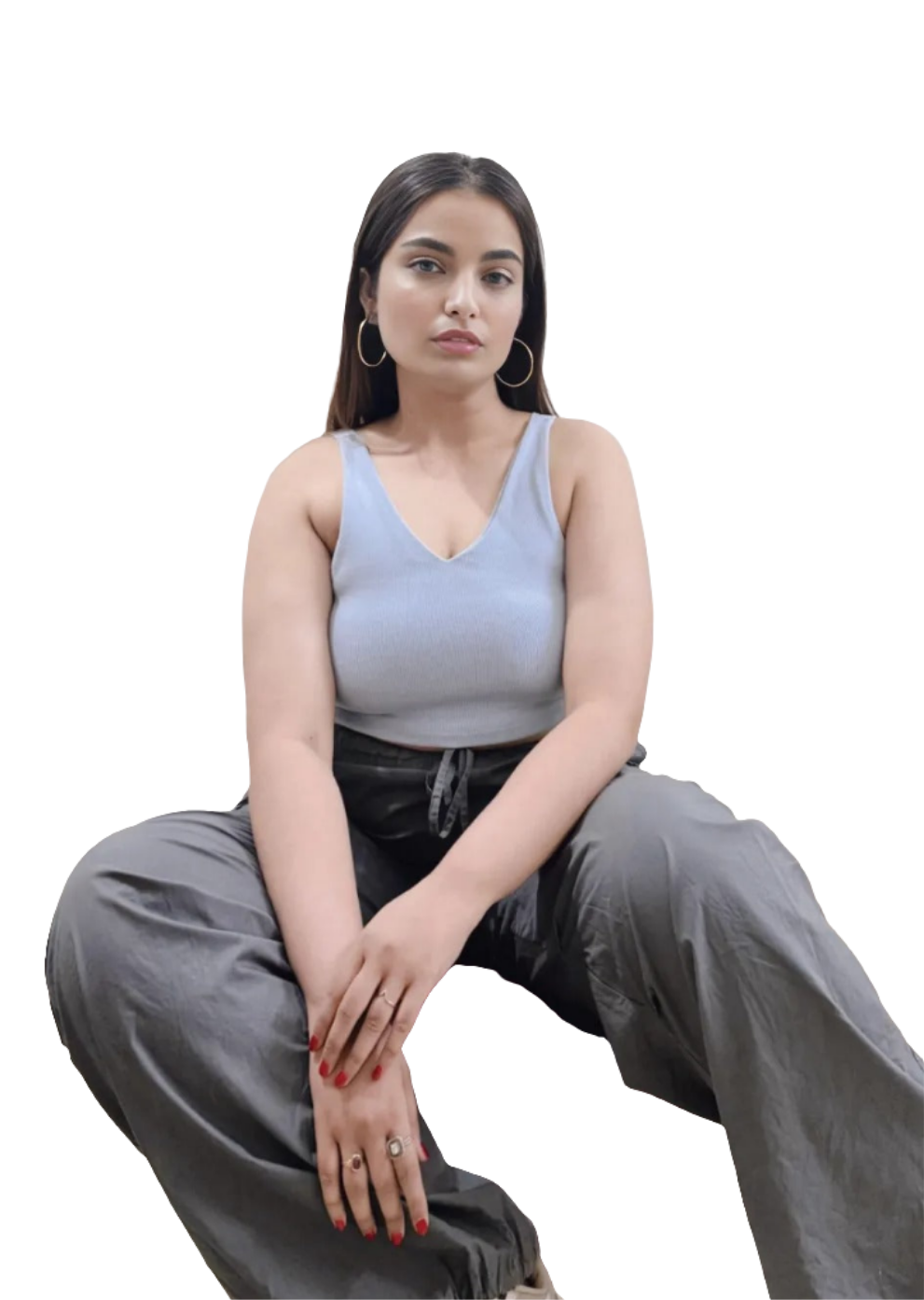 Blue Crop Top (V Neck) : Free Size