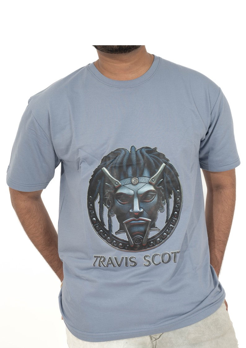 STEEL BLUE SHORT SLEEVES T-SHIRT Travis Scott Print