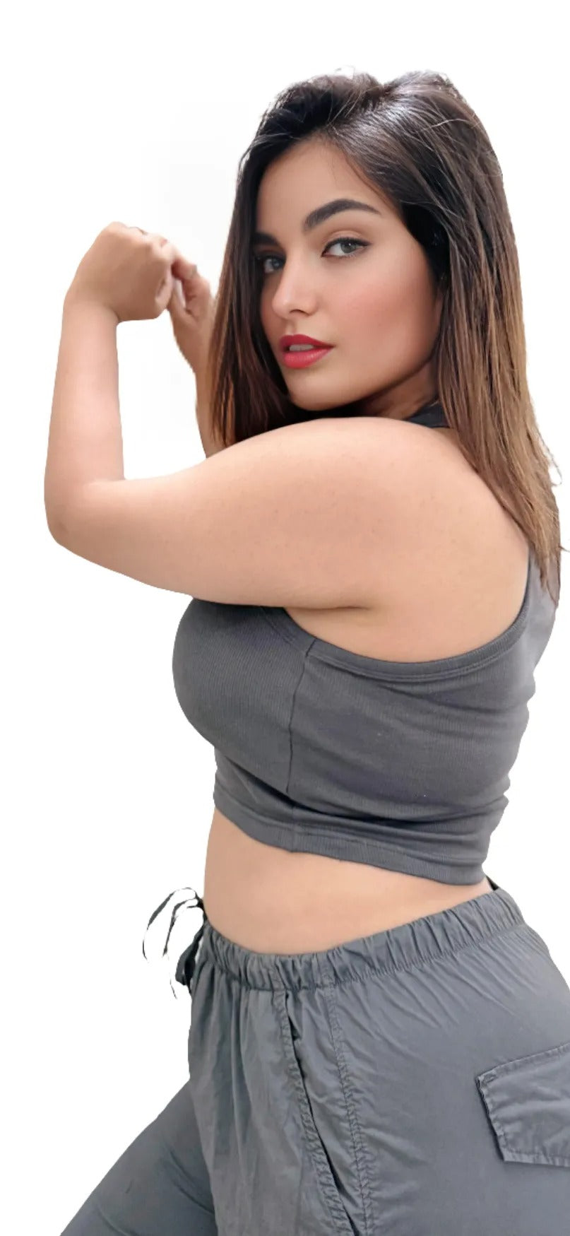 Grey Tank Crop Top : Free Size.