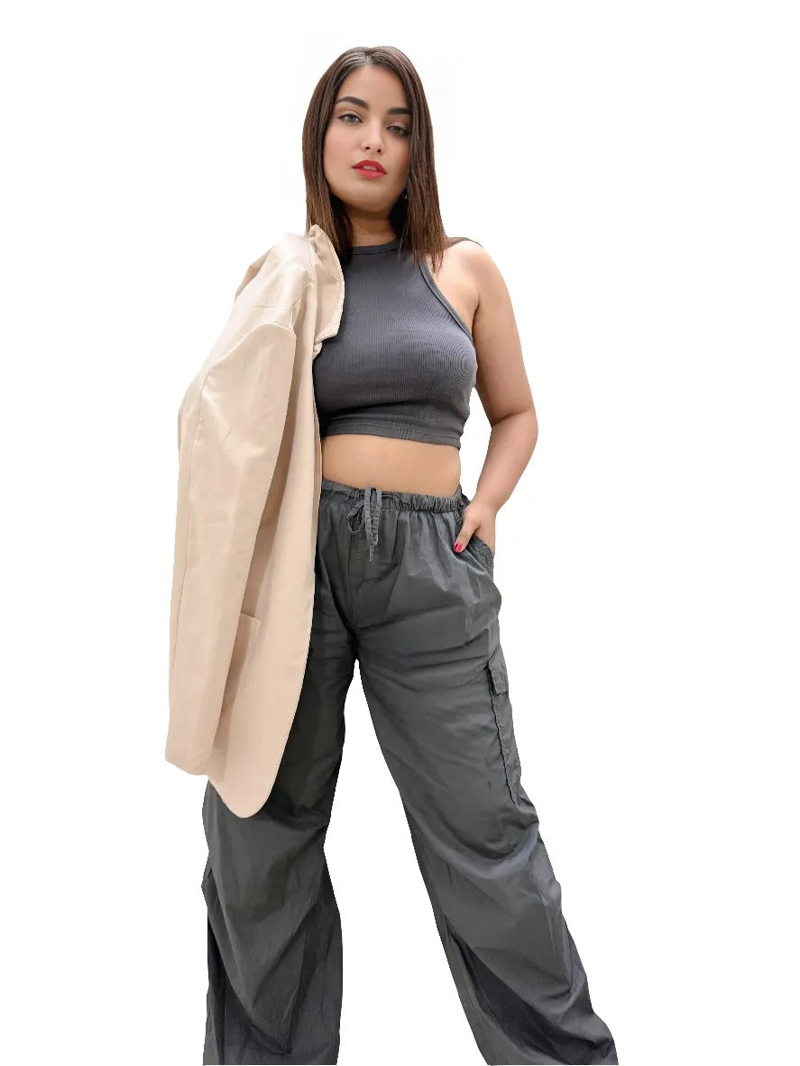Grey Tank Crop Top : Free Size.