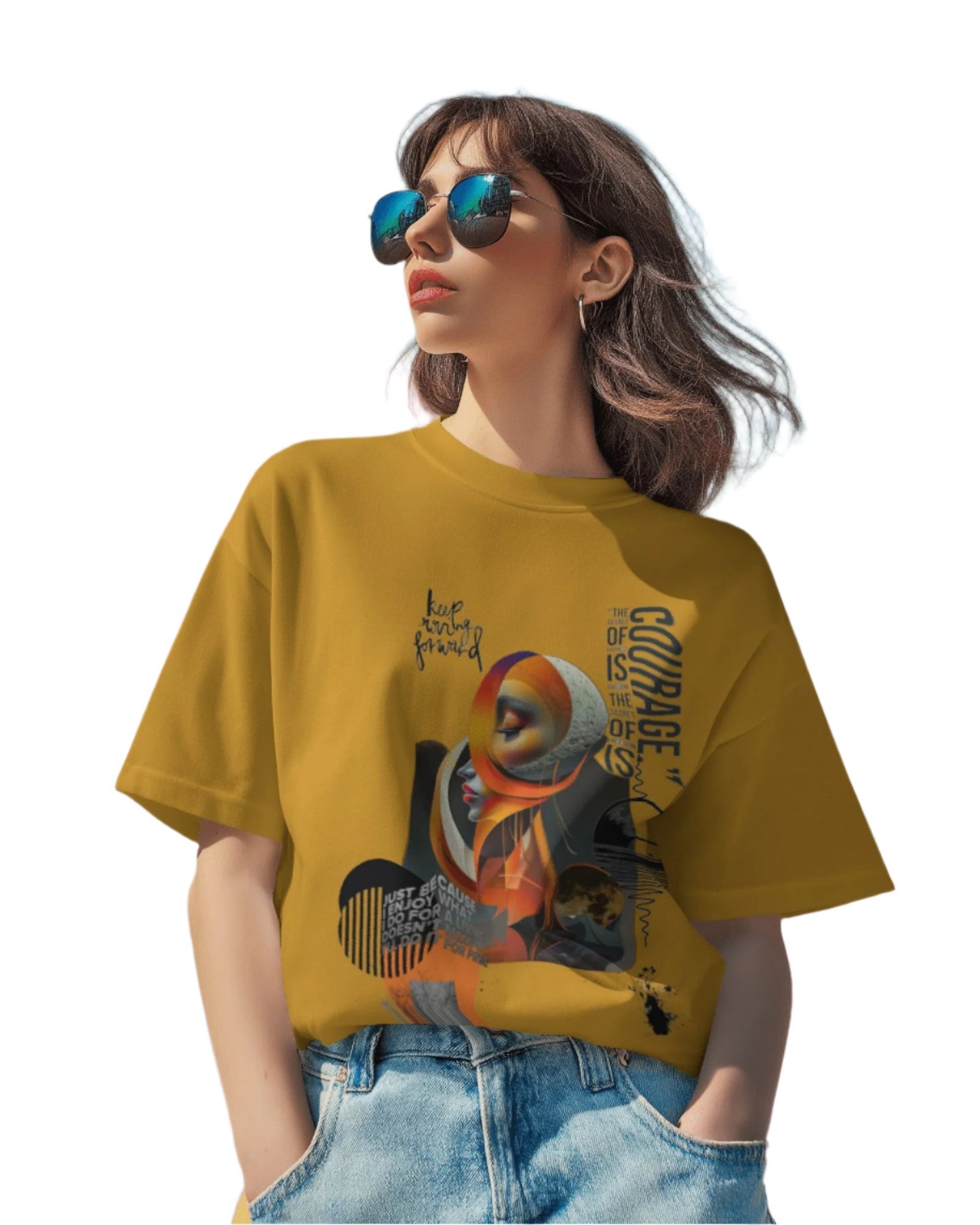 YELLOW WOMEN T-SHIRT Abstract Design