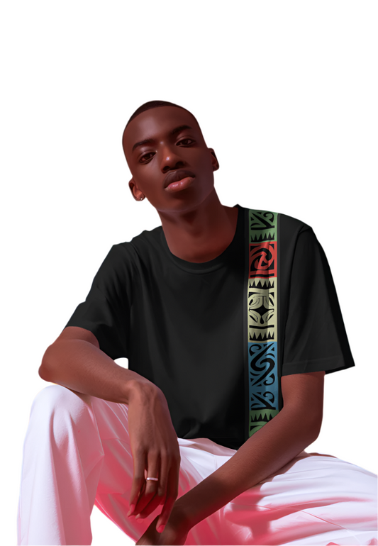 BLACK T-SHIRT African Art Border Print