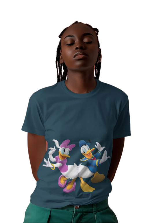 TURQUOISE BLUE WOMEN T-SHIRT Donal & Daffy's Print