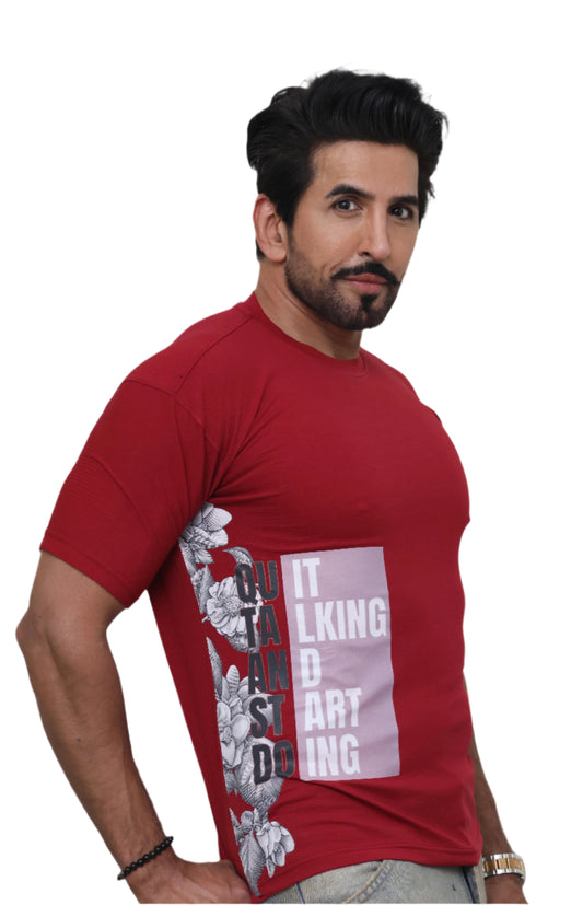 MAROON T-SHIRT : Quit Talking & Start Doing It : Print
