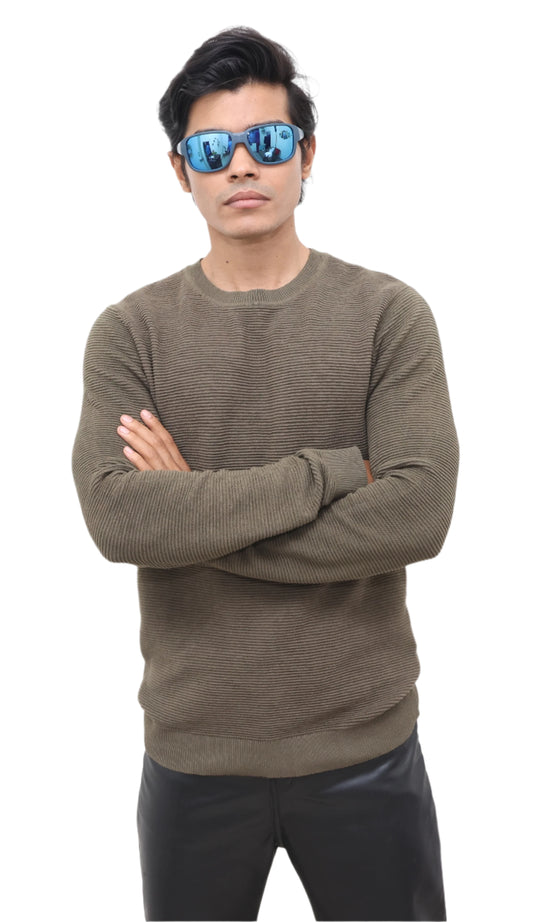 ARMY GREEN COLOR WAFFLE - Texture round neck full sleeves T-Shirt