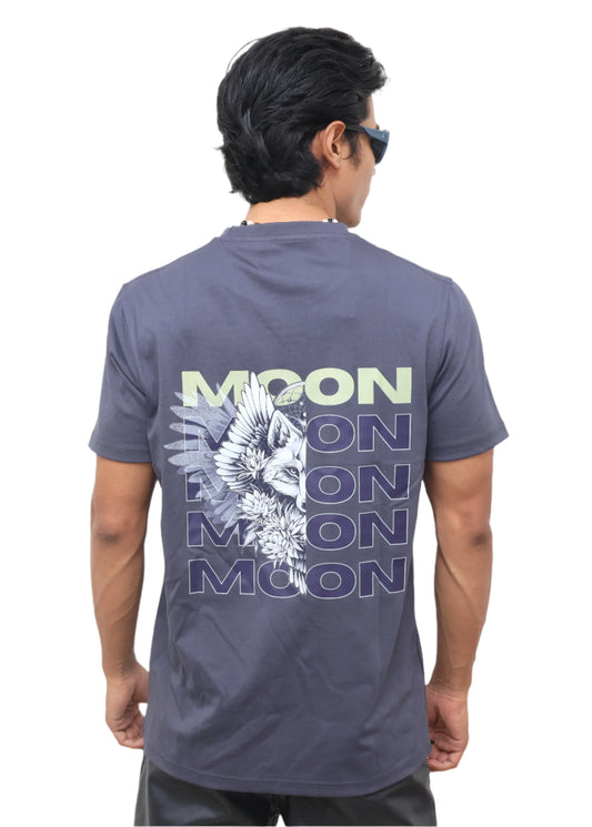 GREY T-SHIRT : The Moon & a Wolf Print