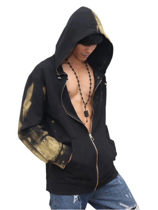 BLACK & GOLD COMFY JACKET : GOLD CHAINS HAND PAINTED