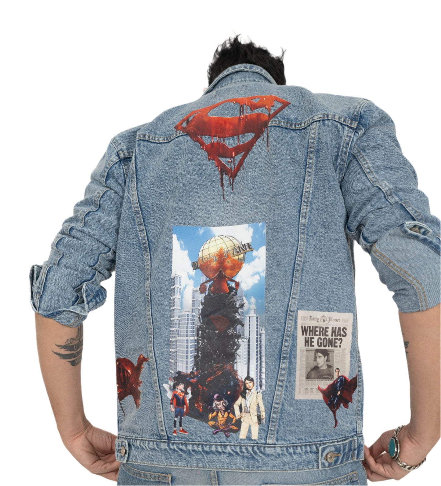 BLUE DENIM JACKET Superman Print
