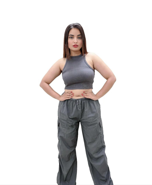 Grey Tank Crop Top :  Free Size.
