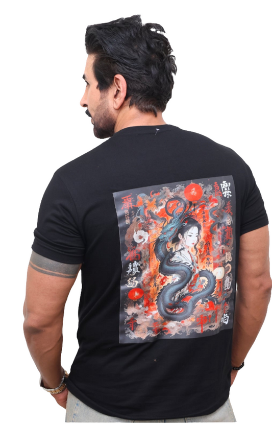 BLACK CASUAL T-SHIRT (UNISEX) : Back Print
