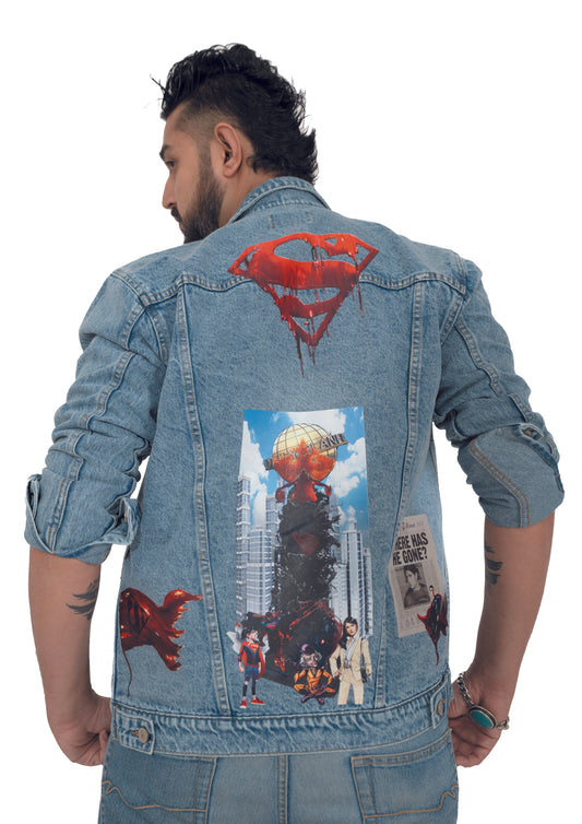 BLUE DENIM JACKET Superman Print