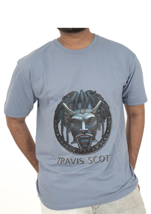 STEEL BLUE SHORT SLEEVES T-SHIRT Travis Scott Print