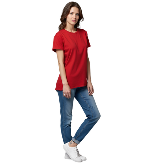 WOMEN'S WEAR RED T-SHIRT : Plain