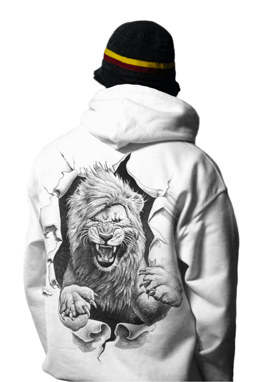 WHITE HOODIE Lion Print